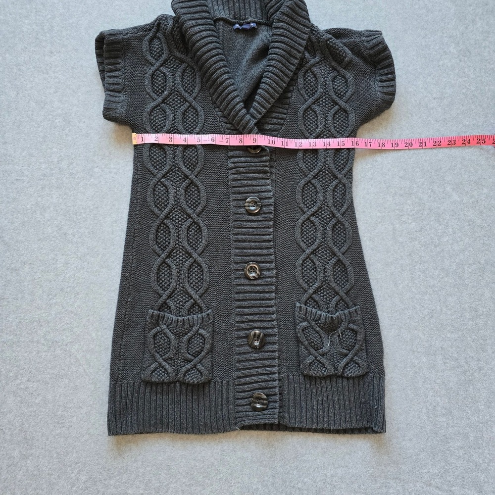 Gap Women Charcoal Cable Knit Sleeveless Cardigan Shawl Collar Pockets Y2K Small - Picture 4 of 7